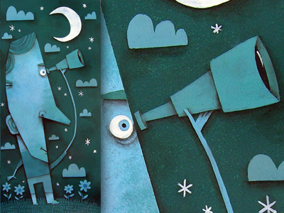Stargazer abstract art cartoon character commission cute drawing freelance gazer gazing illustration illustrator night paint painting sky star telescope texture whimsical