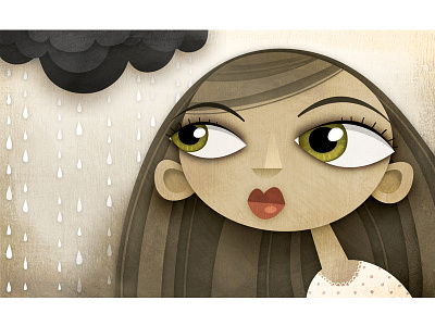 Girl, with rain art cartoon character cute doodlemachine.com drawing emo girl gloom illustration night pajamas pretty rain sad vector young