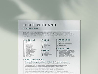 Resume / UX Strategist cv design graphic design minimal resume resume design ui ux strategist