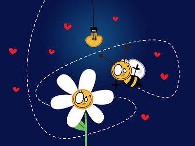 the flower and the bee baby baby anouncement babyshower bedroom bee character design cute flower flower and the bees hearts illustration kids light love nine months parents pieloot sex education smile yellow