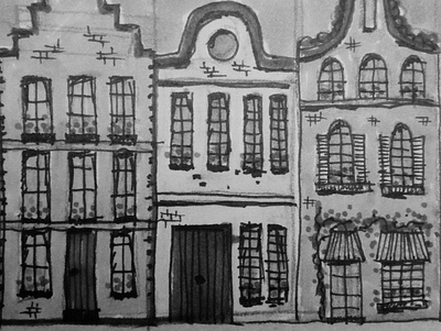 Dutch houses city design drawing dutch house illustration pencil pieloot sketch skyline yellow
