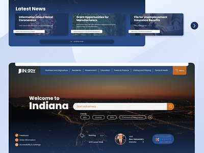 Indiana's Government Web Redesign blue design election figma formal interface orange state sunset ui ux web website