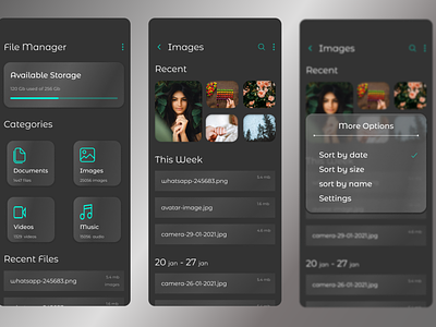 File Manager APP UI app filemanager glassmorphism graphic design