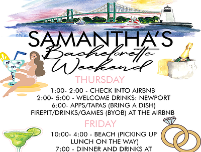 bachelorette party itinerary branding design illustration typography web