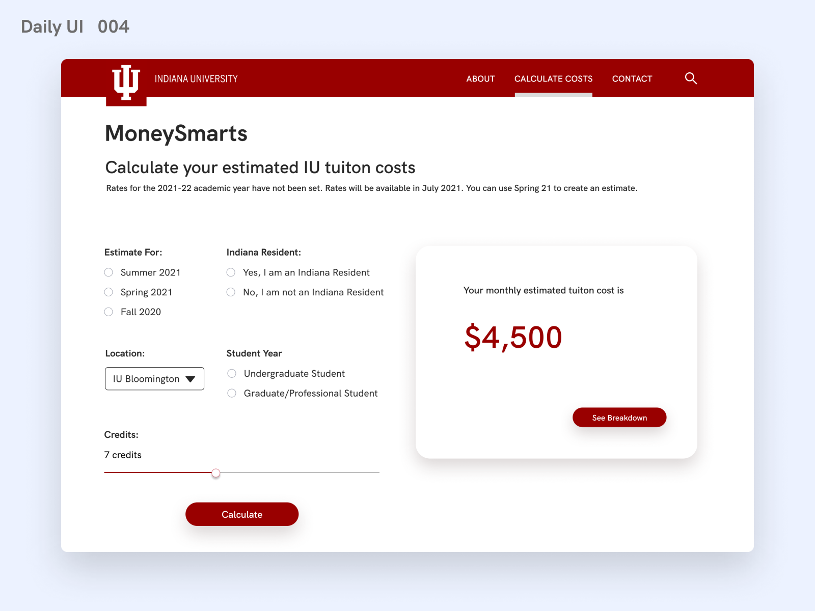 IU Calculator Redesign by Jaymee Stout on Dribbble