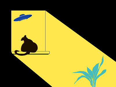 Happy International Cat Day! black cat cute fearless illustration internationalcatday light minimalism night spaceship yawn yellow