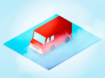 Isometric Van blue car fog illustrator isometric orange photoshop van wagon
