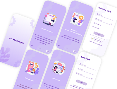 Splash & Onboarding page app app design application design illustration mobile mobile app mobile app design mobile design mobile ui onboarding onboarding screen onboarding ui programming purple splash splash page splash screen splashscreen ui