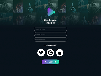 Musicpulse Sign Up/In Page #Daily UI Challenge Day 1