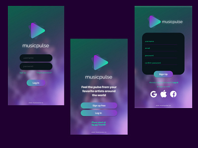 Musicpulse Mobile Sign Up/In Page | #DailyUI Challenge Day 1