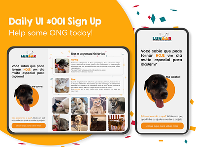 Sign Up | Daily UI | #001 | Lunaar branding cat design dog illustration mobile ong pet ui ux web