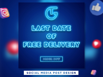 Social media post design with neon glow effect