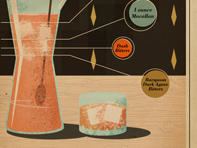 Mystery Project illustration tecture vintage drinking whiskey rum vodka drinks mad men sarah mick glass infographic bar barspoon book page paper