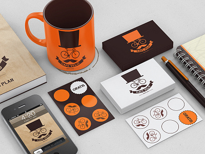 Cafe Velo branding brown business card cafe catalog cup orange pen velo white