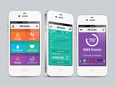 JioHealth android app blue ios iphone medical mobile orange purple turquoise white