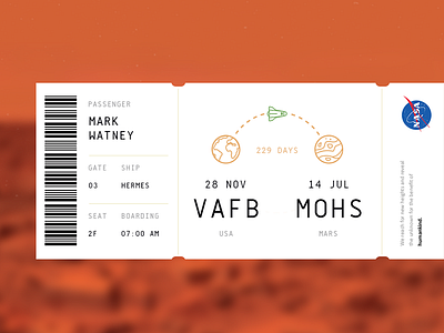 Mars Boarding pass [01] boarding boarding pass design inspiration mars pass plane space ui