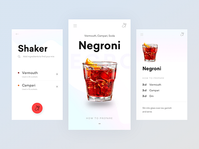 Shaker app clean cocktails concept drinks mobile ui