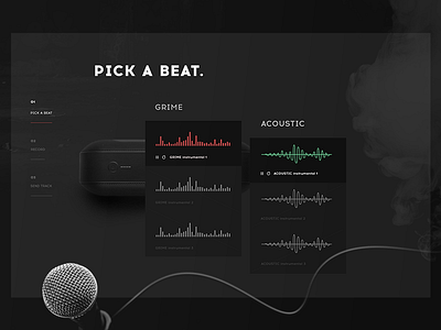 Pick a beat. app dark design interface landing page music ui