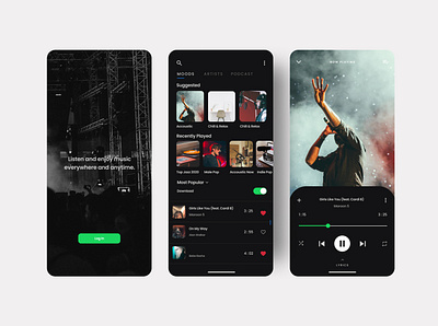 Play Music Mobile App Dark Mode app branding design interaction design interface minimal mobile app mobile ui ui ux