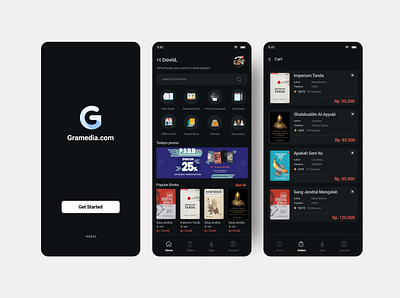 Gramedia Mobile App Redesign Dark Mode Version app design interaction design interface minimal mobile mobile app typography ui ux