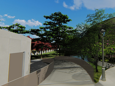 A render photo of a landscaping of a residence.