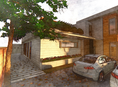 Sketchy render of a residence. 3d architecture render residence