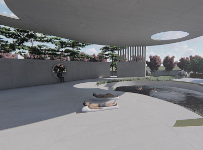 Render: poolside area of a residence. 3d architecture exterior render residence