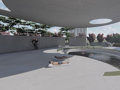 Render: poolside area of a residence.