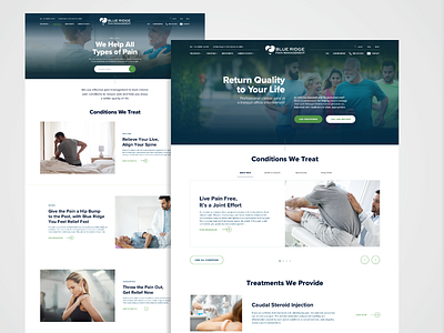 Blue Ridge Pain Management - redesign article page blue and white blues gradient green grid grid design grid layout header landing page medical medicine therapist therapy ui design