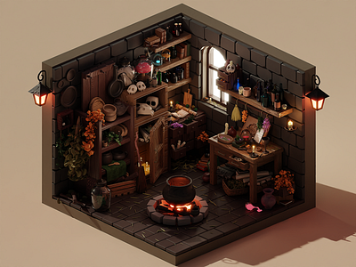 Witch lair 3d blender halloween isometric lair lowpoly witch witch lair