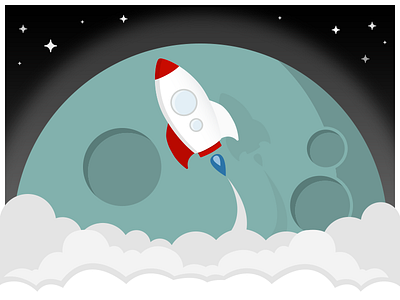 boost up adventure clouds flat illustration moon rocket sky space stars universe