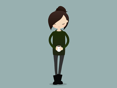 Good morning :) boots coffee cold cup girl green knitted morning mug sleep sweater winter