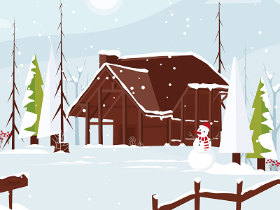 ❄️❄️ Winter Landscape - Weekly Warmup ❄️❄️ adobe illustrator cabin cold cute design graphic design holidays illustration landscape pine trees snow snowflake snowman vector weekly warmup winter winter landscaoe woods