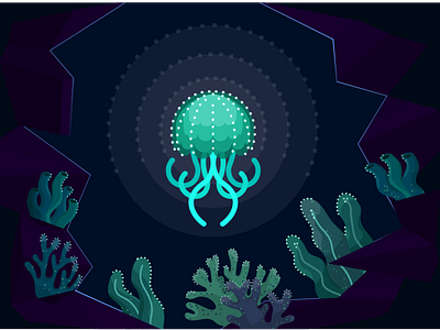 Jellyfish in dark sea