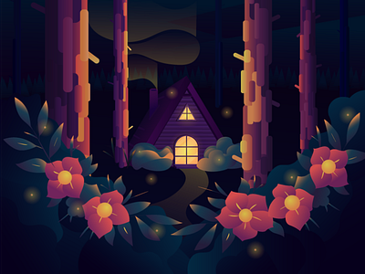 Cosy house in dark forest