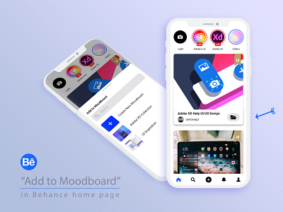 Behance "Add to Moodboard" Button in Homepage app design app ui design app ui ux behance app ui ui design