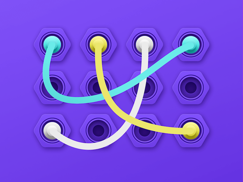 Modular Synth Loop animation blue cartoon color cyan gif graphic design illustration logo loop modular music play skeuomorphic synth violet yellow