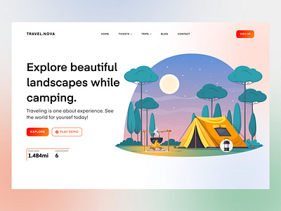 Travel.NOVA - Web Landing Page camping device graphic design motion graphics tent ui design web landing page