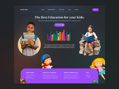 Nova Education - Landing Page Design 3d animation daily design design education graphic design kids landing page likes neon nova school trending ui uiux