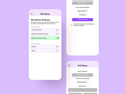 KYC Verification Setup for users identification kyc neon profile purple registration user
