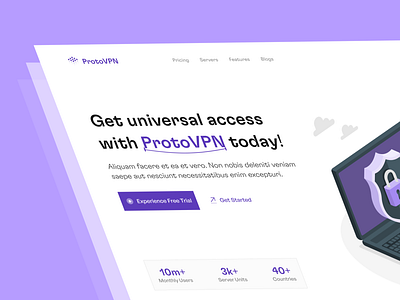 ProtoVPN VPN Services Hero Section dribbble hero hero section landing page password protected trending vpn