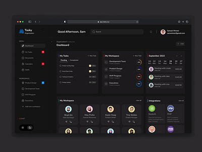 Tasky Dashboard - Dark Mode