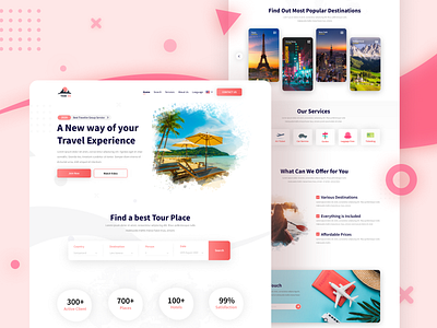 Travel Agency Landing Page UI-UX Design clean design flat landing page minimal services travel typography ui ux vlog web website