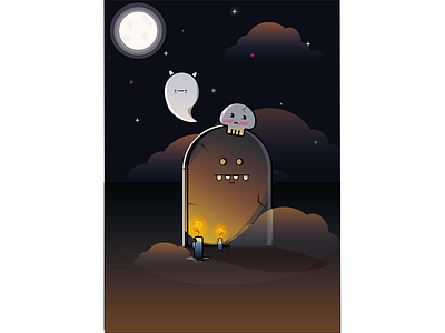 Happy Halloween cemetery clouds creepy creepy cute cute art cute illustrations design ghost halloween halloween design illustration illustrator moon skull vector