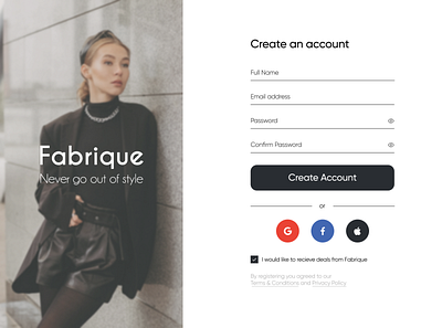 Sign up page UI #DailyUI 001 dailyui dailyuichallenge ecommerce fashion fashion store online store signup store style ui uiux web design website