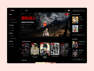Anime App Dashboard actors anime app branding design designe movie ui ui designe
