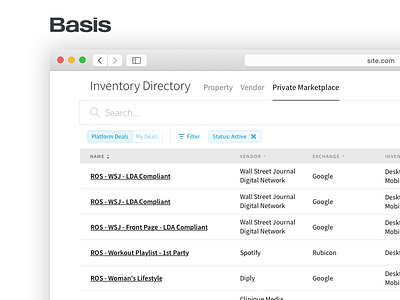 Inventory Directory directory filters grid table ui