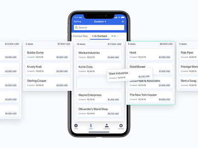 Mobile CRM Deals app apple crm deals drag drop mobile pipeline product design sales stages swipe ui user experience user interface ux