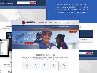 American Workforce University branding college landing page mockup school university web design