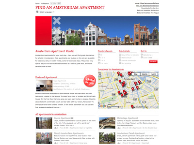 Find an Amsterdam Apartment Website accomodation rental amsterdam tourism travel ui website